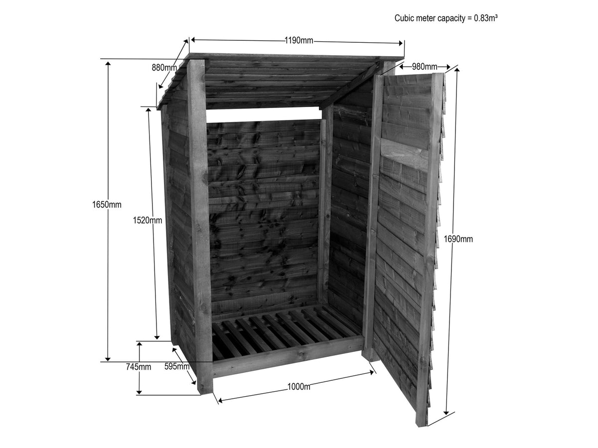 Wooden Garden Tool Storage (Roof Sloping Back) W-119cm, H-126cm or 180cm, D-88cm - Brown Finish - SGP Garden Ltd