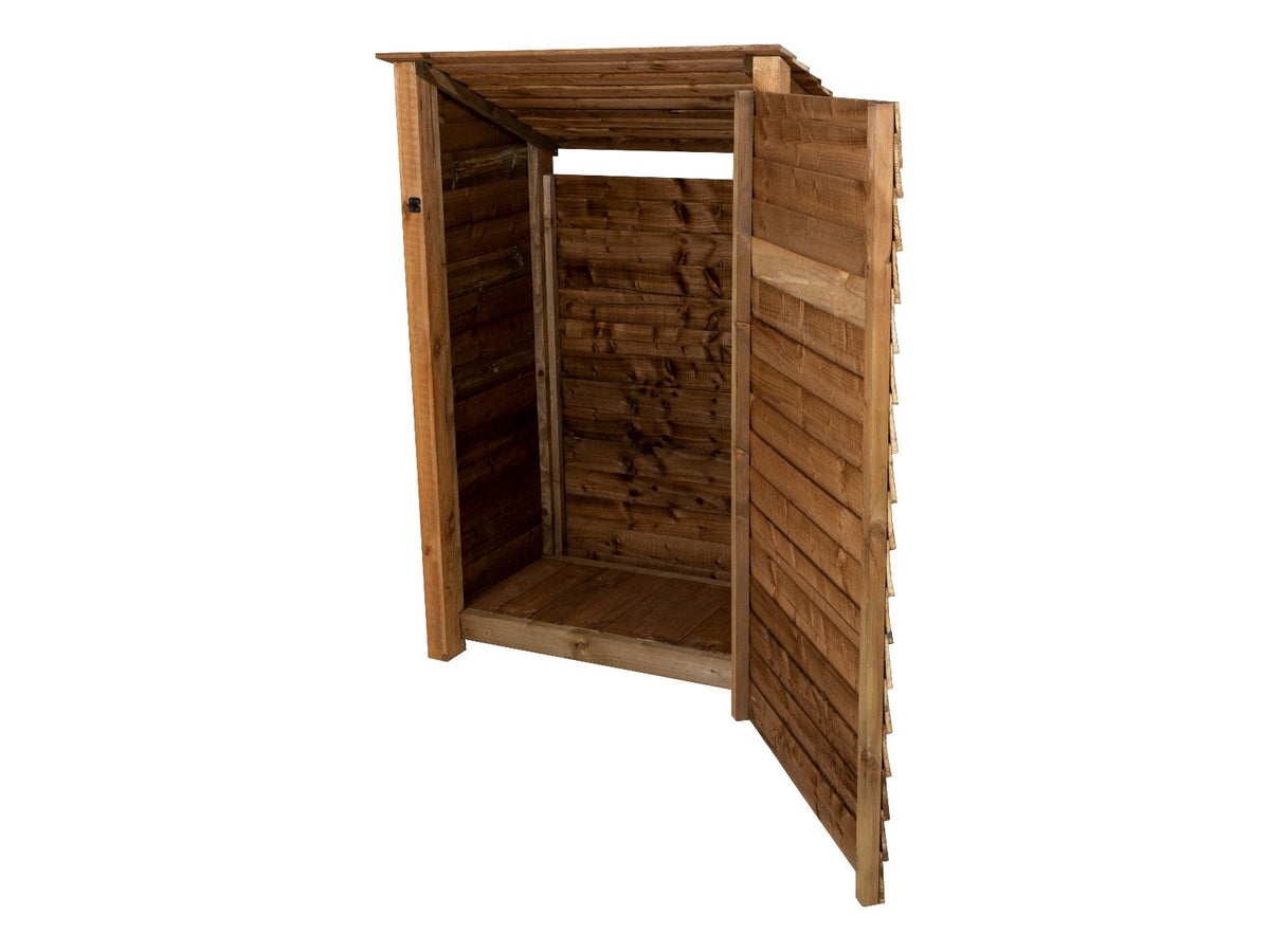 Wooden Garden Tool Storage (Roof Sloping Back) W-119cm, H-126cm or 180cm, D-88cm - Brown Finish - SGP Garden Ltd