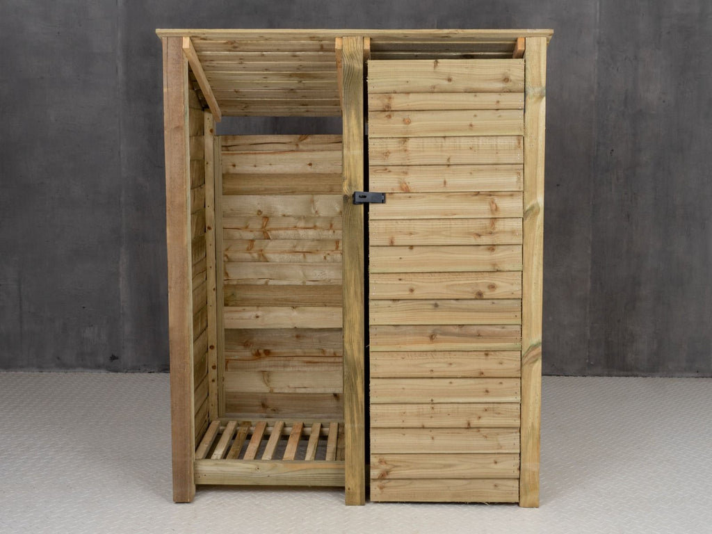 Wooden Garden Tool Storage (Roof Sloping Back) W-146cm, H-126cm or 180cm, D-88cm - SGP Garden Ltd