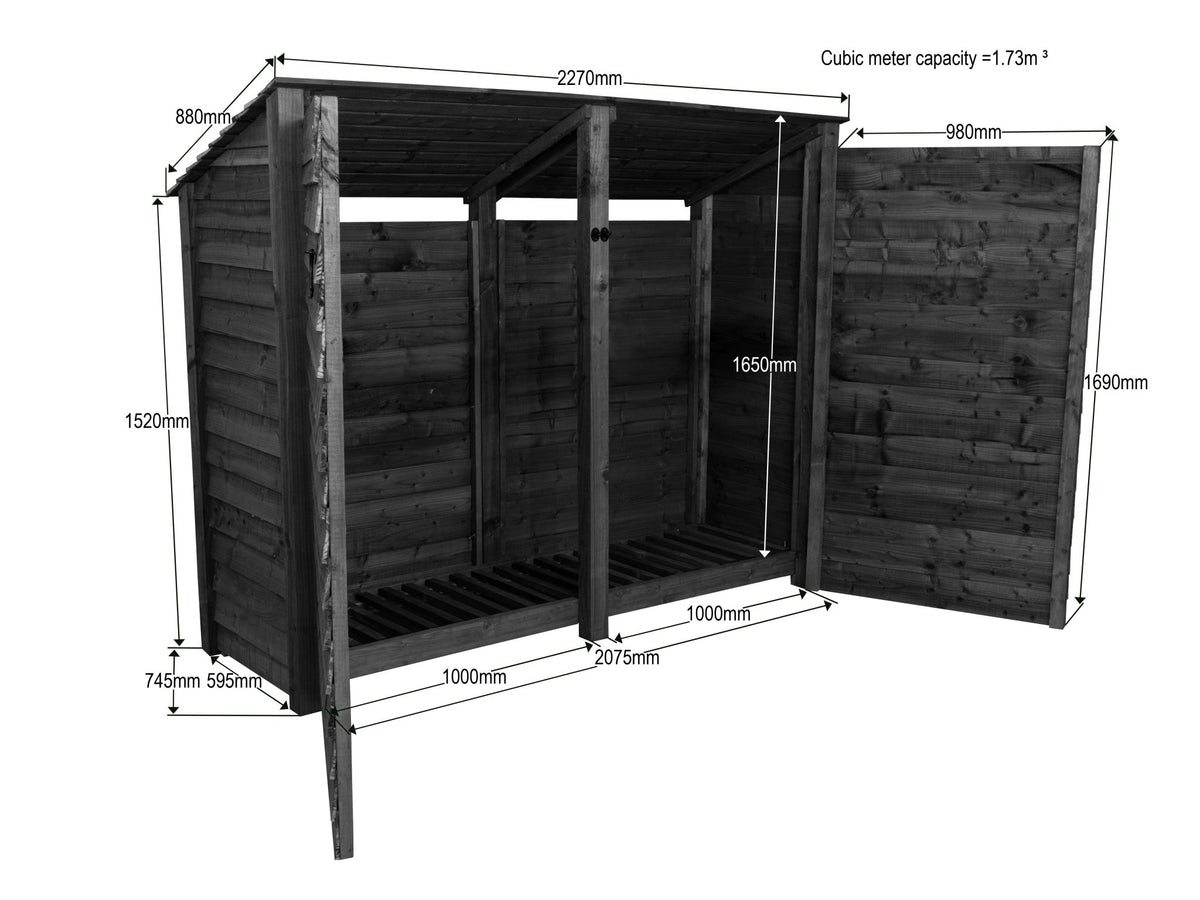 Wooden Garden Tool Storage (Roof Sloping Back) W-227cm, H-126cm or 180cm, D-88cm - SGP Garden Ltd
