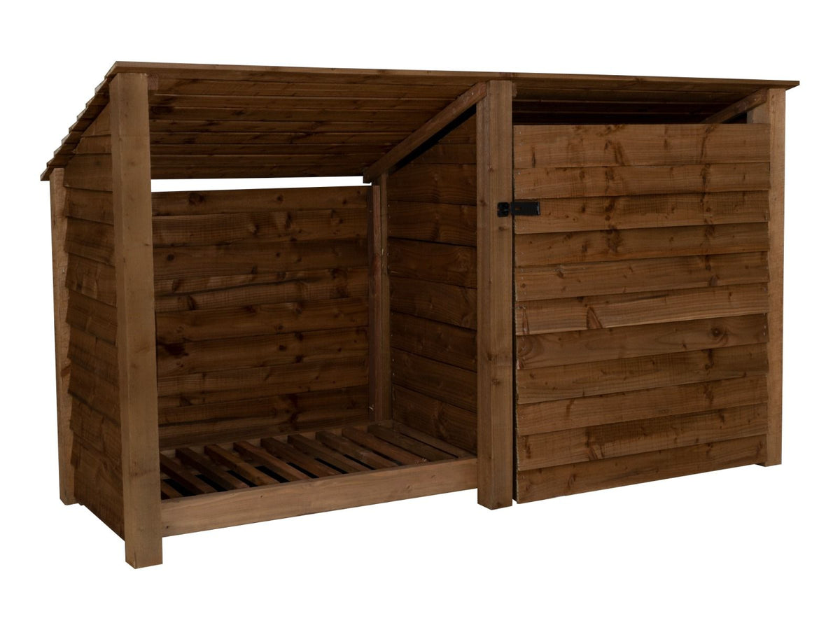 Wooden Garden Tool Storage (Roof Sloping Back) W-227cm, H-126cm or 180cm, D-88cm - Brown Finish - SGP Garden Ltd