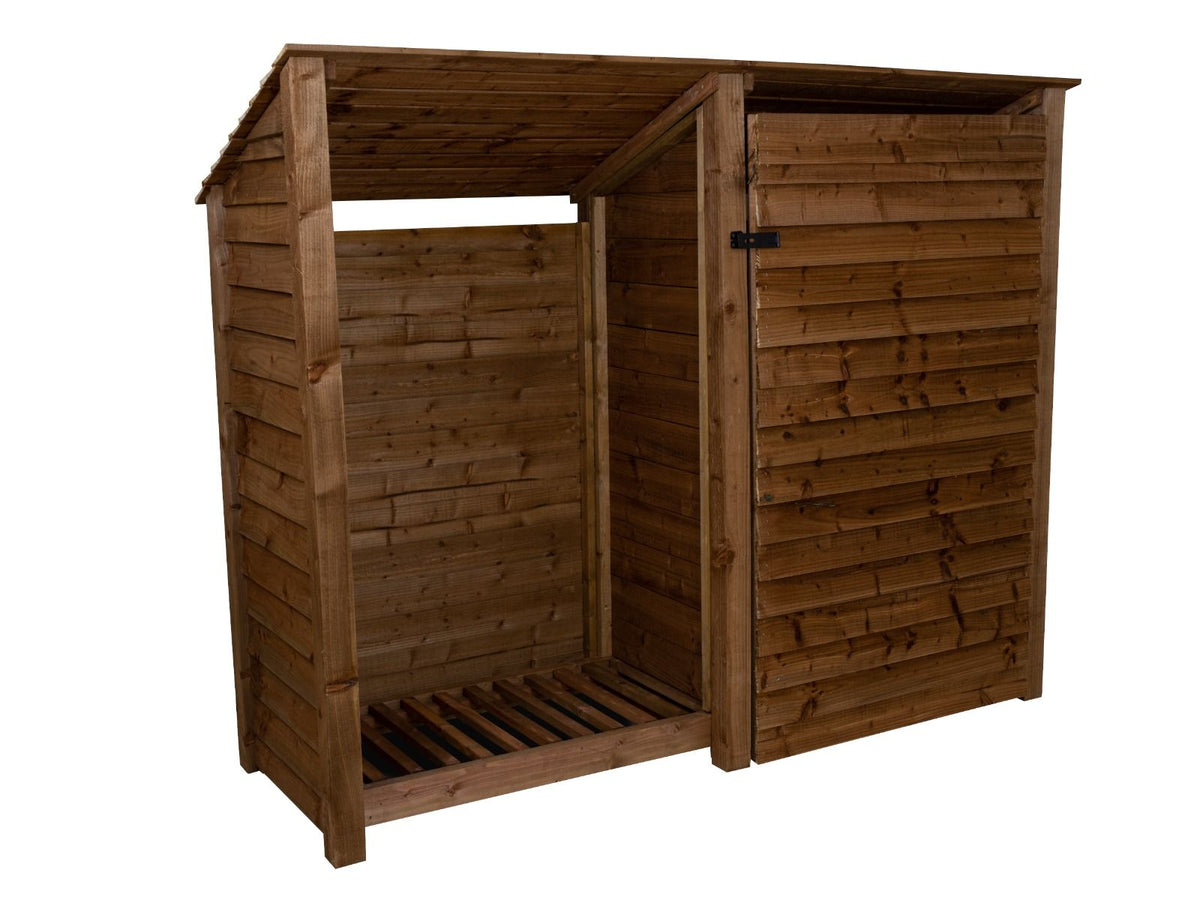 Wooden Garden Tool Storage (Roof Sloping Back) W-227cm, H-126cm or 180cm, D-88cm - Brown Finish - SGP Garden Ltd