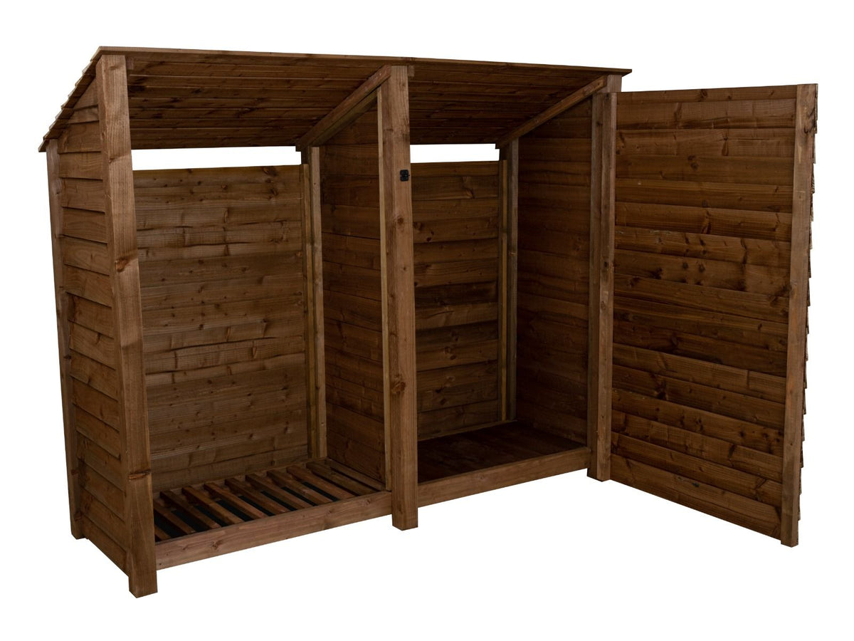 Wooden Garden Tool Storage (Roof Sloping Back) W-227cm, H-126cm or 180cm, D-88cm - Brown Finish - SGP Garden Ltd