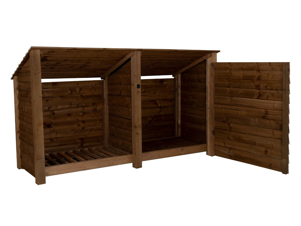 Wooden Garden Tool Storage (Roof Sloping Back) W-227cm, H-126cm or 180cm, D-88cm - Brown Finish - SGP Garden Ltd