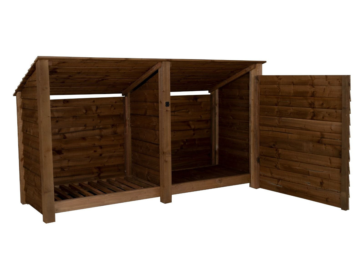 Wooden Garden Tool Storage (Roof Sloping Back) W-227cm, H-126cm or 180cm, D-88cm - Brown Finish - SGP Garden Ltd