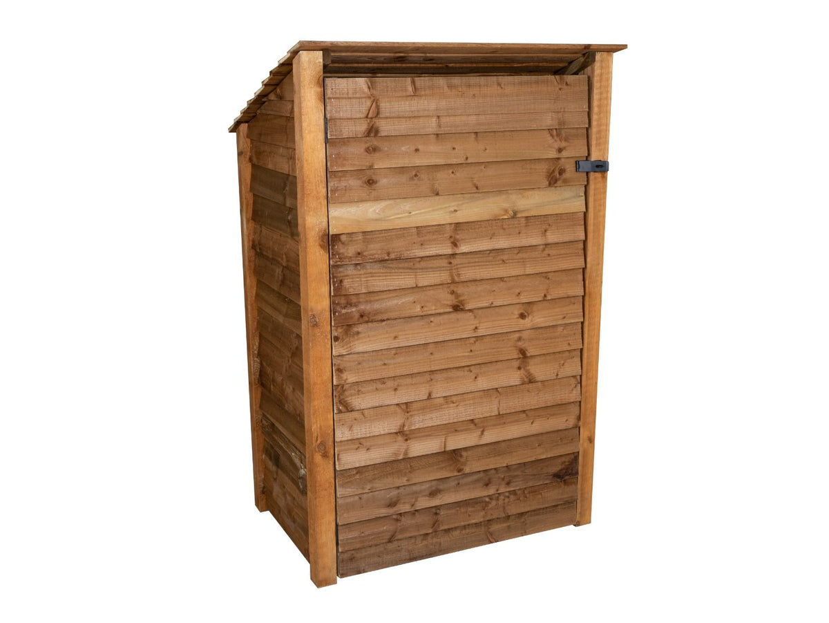 Wooden Garden Tool Storage (Roof Sloping Back) W-99cm, H-126cm or 180cm, D-88cm - Brown Finish - SGP Garden Ltd