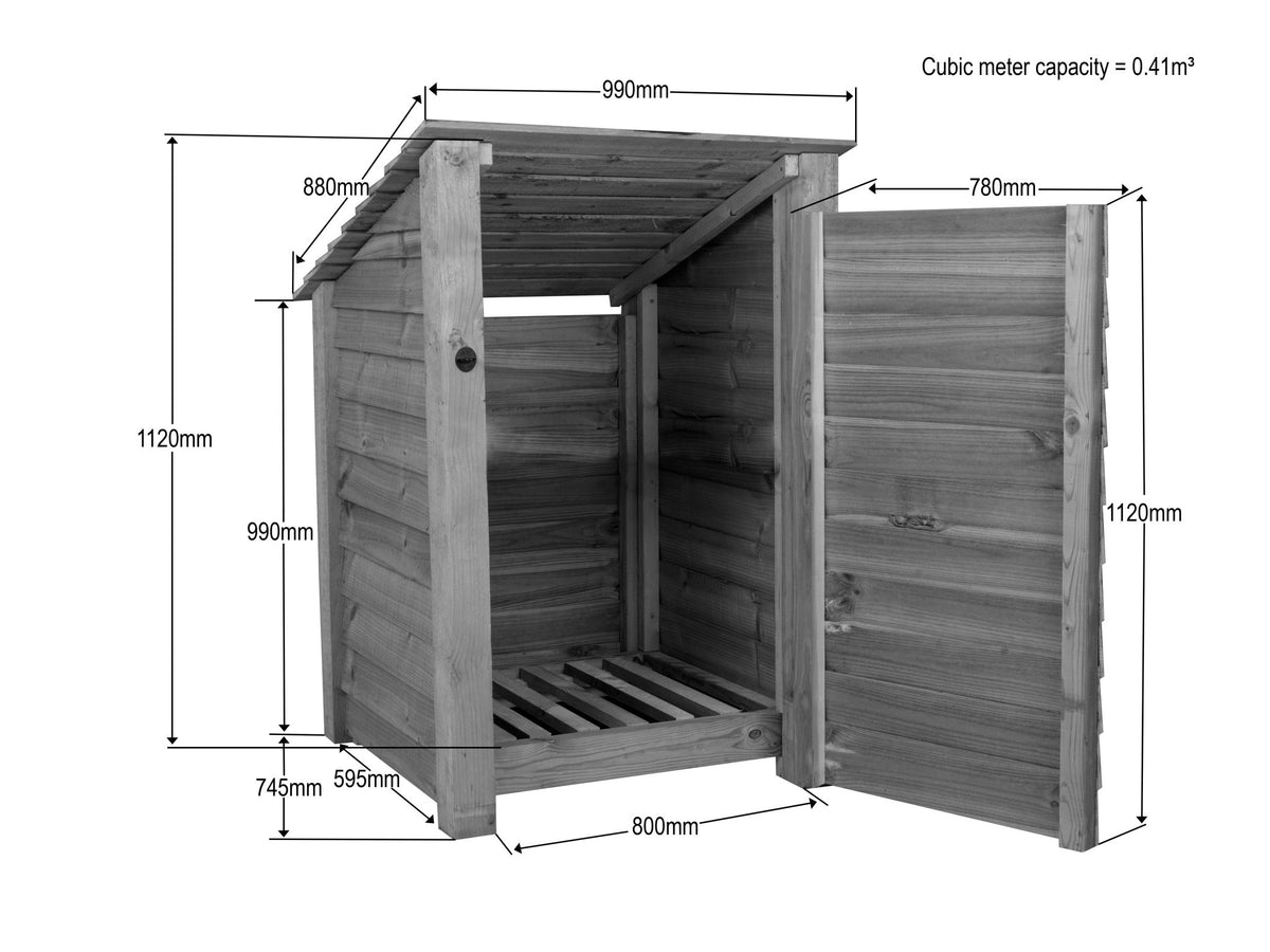 Wooden Garden Tool Storage (Roof Sloping Back) W-99cm, H-126cm or 180cm, D-88cm - Brown Finish - SGP Garden Ltd
