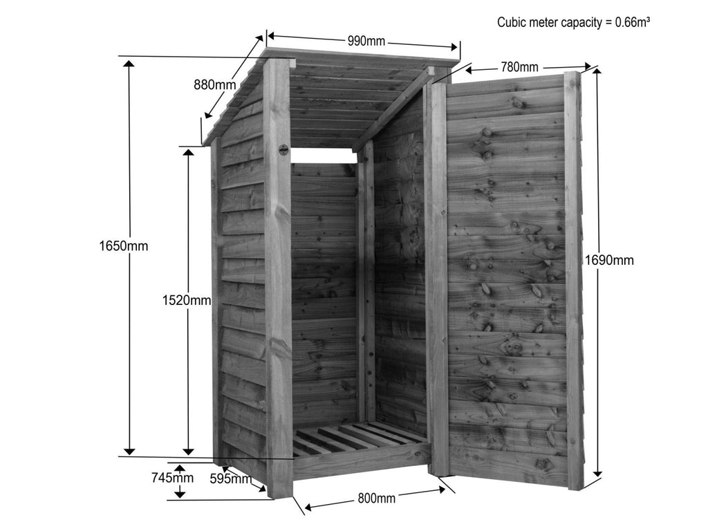 Wooden Garden Tool Storage (Roof Sloping Back) W-99cm, H-126cm or 180cm, D-88cm - Brown Finish - SGP Garden Ltd