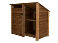 Wooden Garden Tool Storage (Roof Sloping Back) with Shelf W-146cm, H-126cm or 180cm, D-88cm - Brown Finish - SGP Garden Ltd