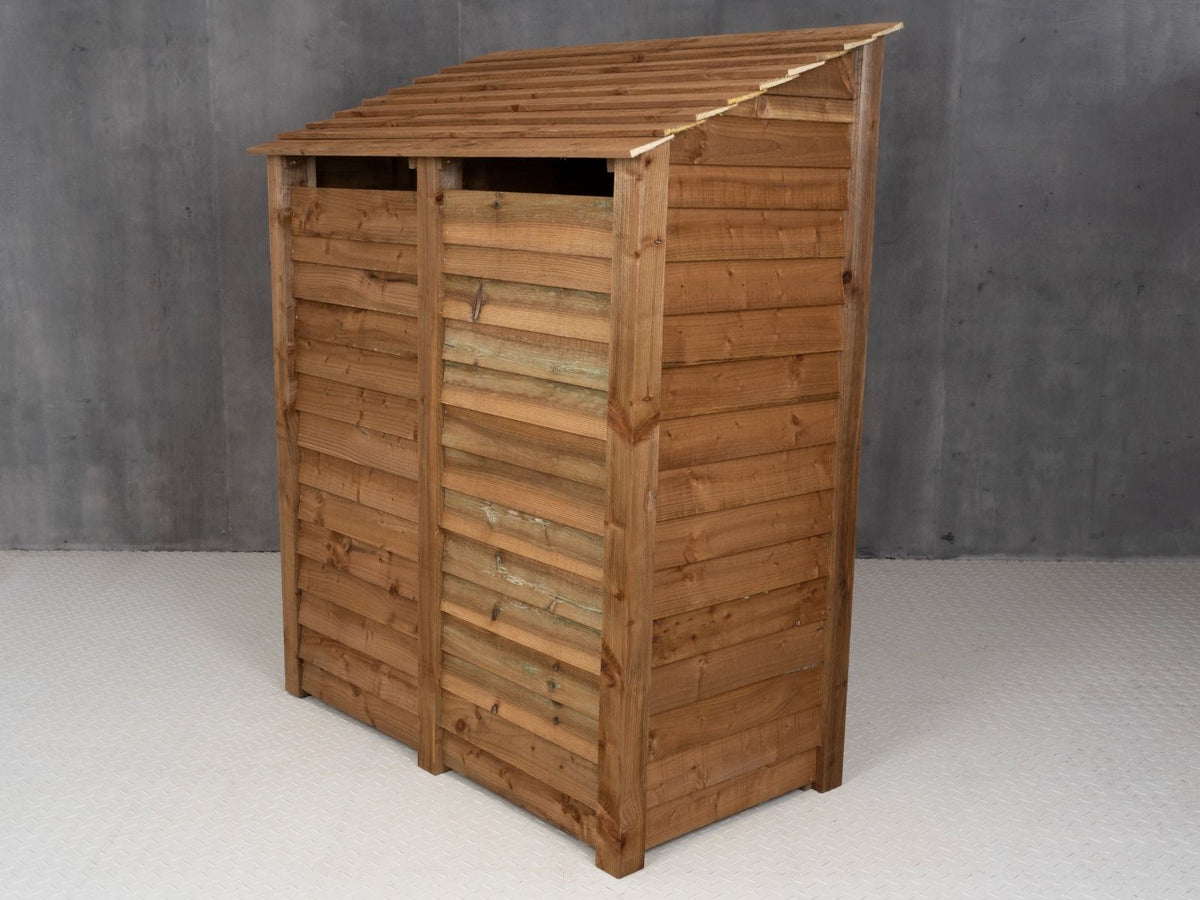Wooden Garden Tool Storage (Roof Sloping Back) with Shelf W-146cm, H-126cm or 180cm, D-88cm - Brown Finish - SGP Garden Ltd