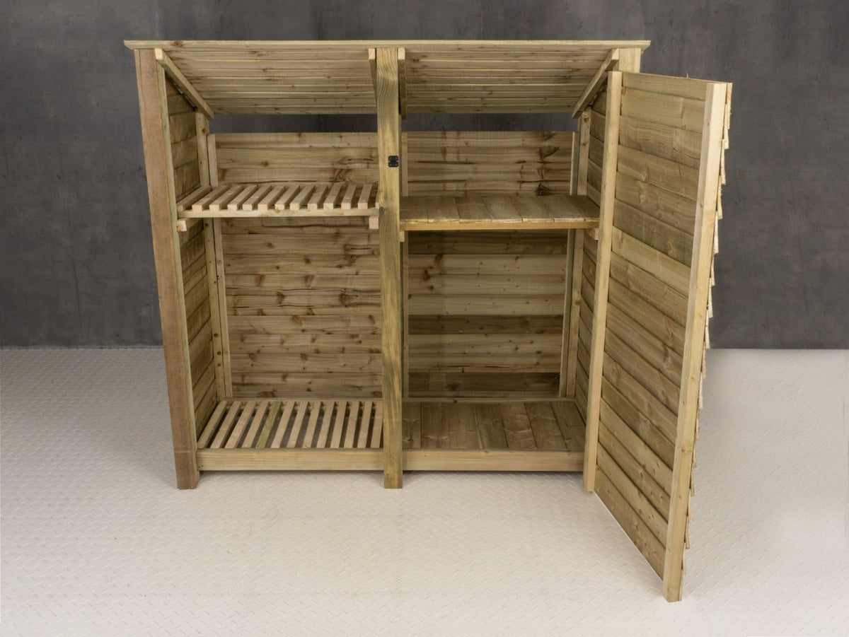 Wooden Garden Tool Storage (Roof Sloping Back) with Shelf W-187cm, H-126cm or 180cm, D-88cm - SGP Garden Ltd