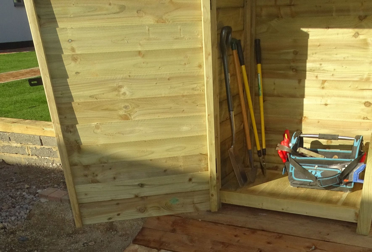 Wooden Garden Tool Storage (Roof Sloping Back) with Shelf W-187cm, H-126cm or 180cm, D-88cm - SGP Garden Ltd