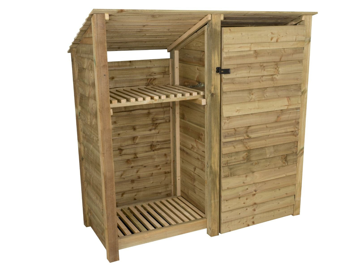 Wooden Garden Tool Storage (Roof Sloping Back) with Shelf W-187cm, H-126cm or 180cm, D-88cm - SGP Garden Ltd
