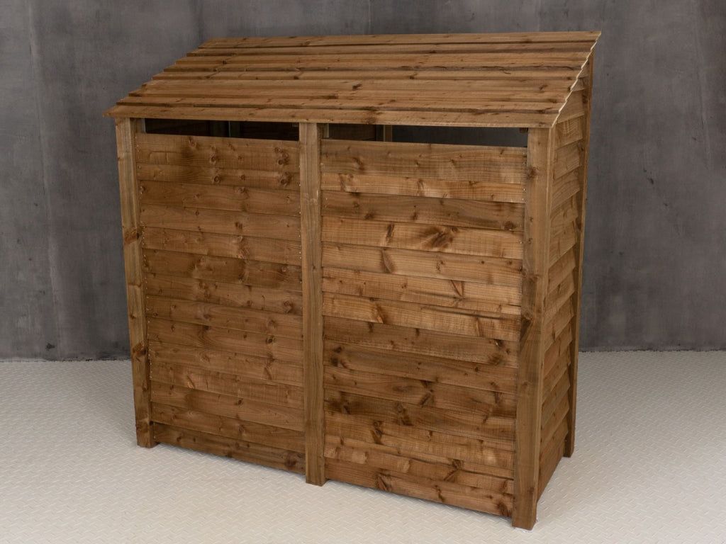 Wooden Garden Tool Storage (Roof Sloping Back) with Shelf W-187cm, H-126cm or 180cm, D-88cm - Brown Finish - SGP Garden Ltd