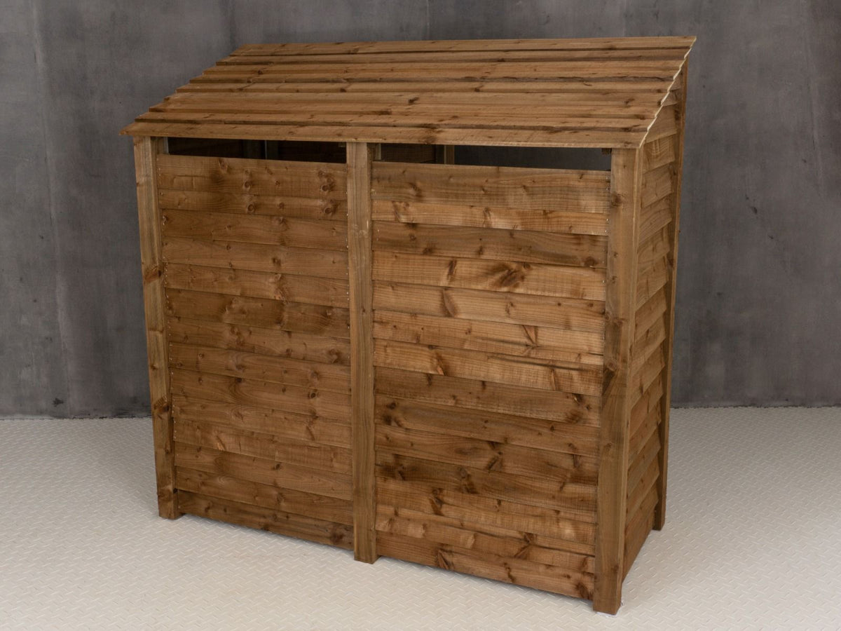 Wooden Garden Tool Storage (Roof Sloping Back) with Shelf W-187cm, H-126cm or 180cm, D-88cm - Brown Finish - SGP Garden Ltd