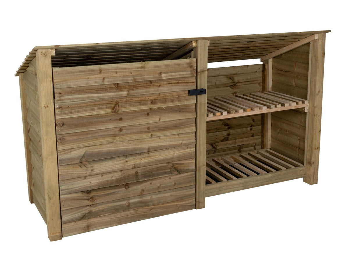 Wooden Garden Tool Storage (Roof Sloping Back) with Shelf W-227cm, H-126cm or 180cm, D-88cm - SGP Garden Ltd