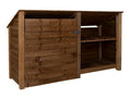 Wooden Garden Tool Storage (Roof Sloping Back) with Shelf W-227cm, H-126cm or 180cm, D-88cm - Brown Finish - SGP Garden Ltd