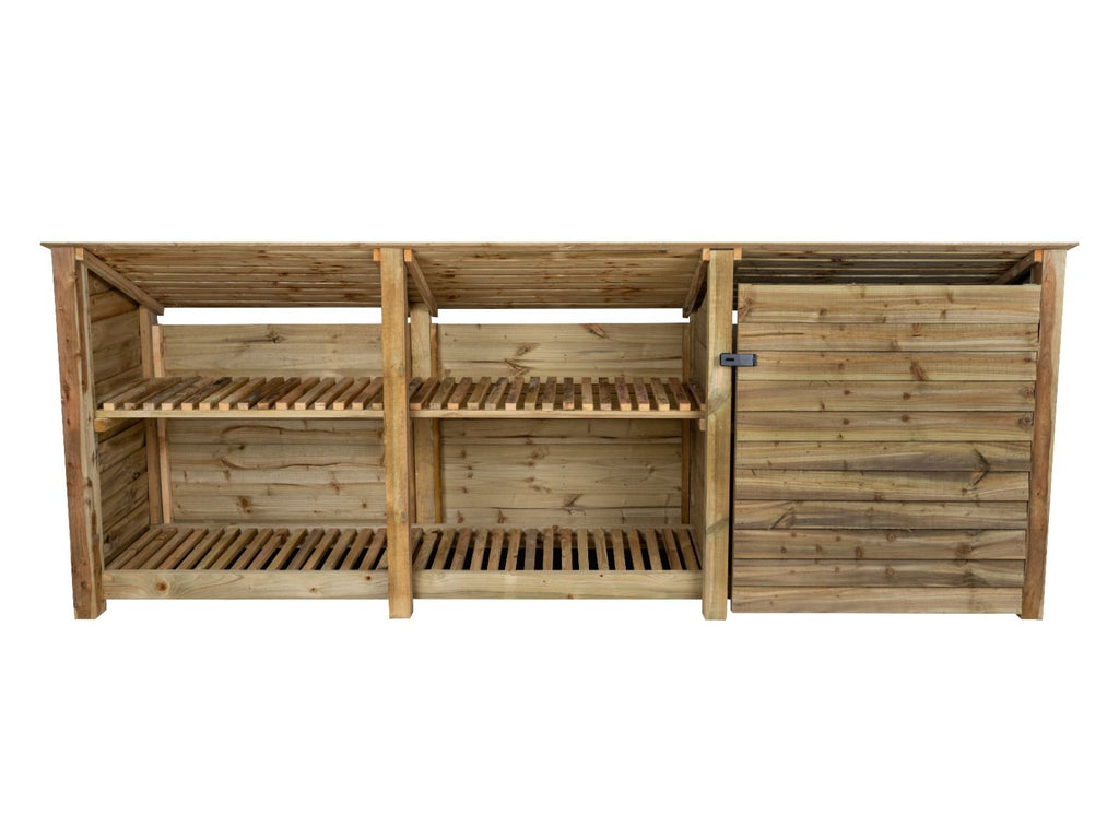 Wooden Garden Tool Storage (Roof Sloping Back) with Shelf W-335cm, H-126cm or 180cm, D-88cm - SGP Garden Ltd
