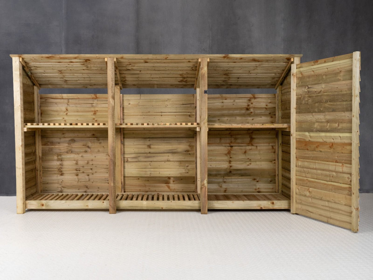 Wooden Garden Tool Storage (Roof Sloping Back) with Shelf W-335cm, H-126cm or 180cm, D-88cm - SGP Garden Ltd