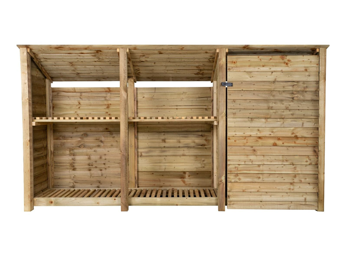 Wooden Garden Tool Storage (Roof Sloping Back) with Shelf W-335cm, H-126cm or 180cm, D-88cm - SGP Garden Ltd