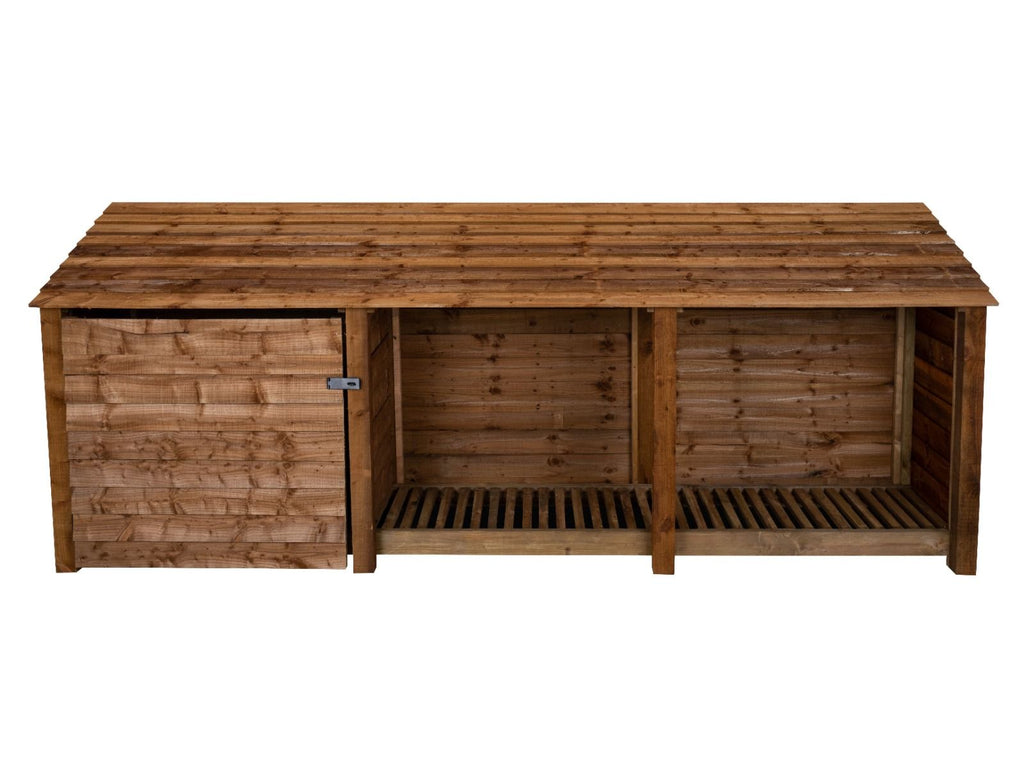 Wooden Garden Tool Storage W-335cm, H-126cm or 180cm, D-88cm - Brown Finish - SGP Garden Ltd
