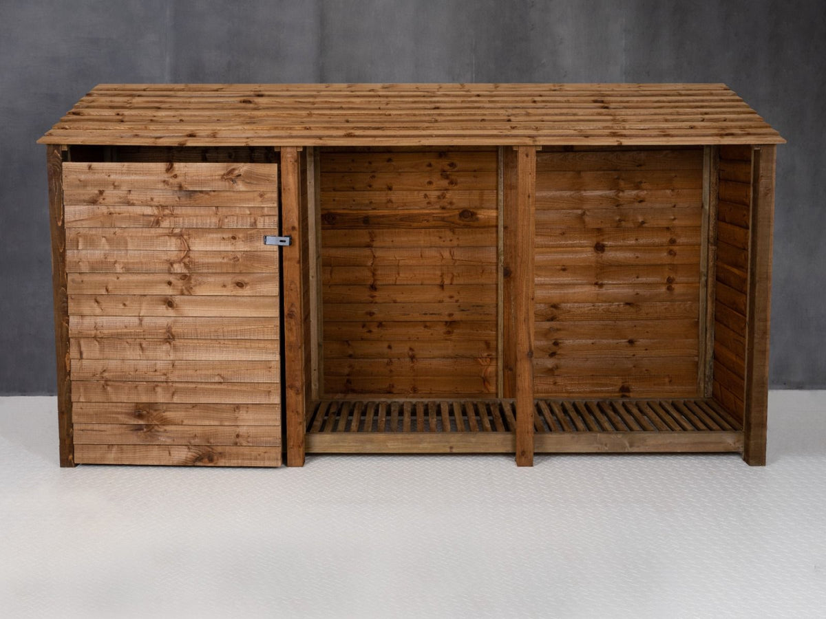 Wooden Garden Tool Storage W-335cm, H-126cm or 180cm, D-88cm - Brown Finish - SGP Garden Ltd