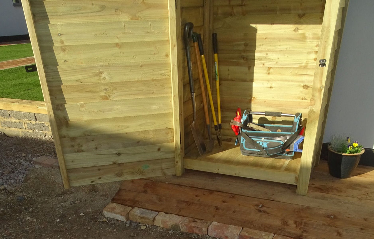 Wooden Garden Tool Storage with Shelf W-119cm, H-126cm or 180cm, D-88cm - SGP Garden Ltd