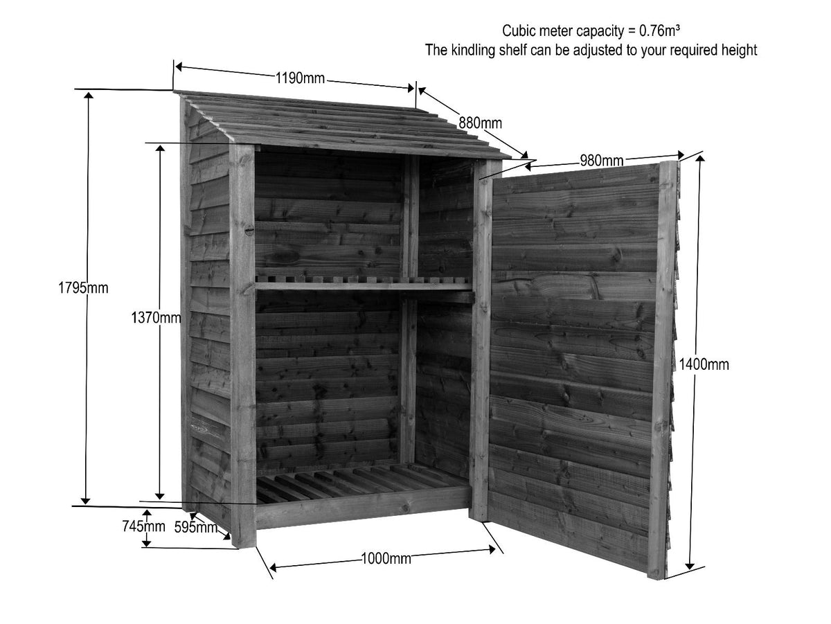Wooden Garden Tool Storage with Shelf W-119cm, H-126cm or 180cm, D-88cm - Brown Finish - SGP Garden Ltd