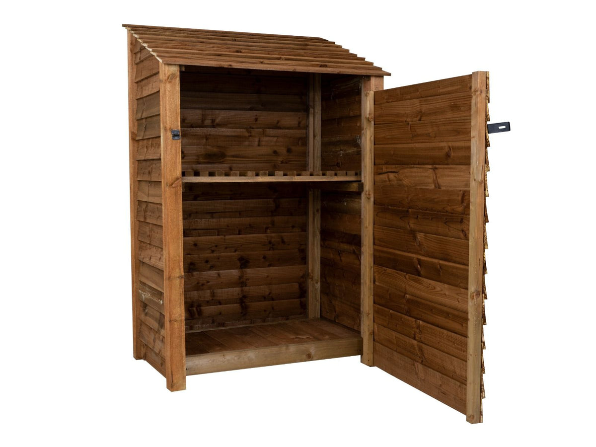 Wooden Garden Tool Storage with Shelf W-119cm, H-126cm or 180cm, D-88cm - Brown Finish - SGP Garden Ltd