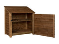 Wooden Garden Tool Storage with Shelf W-119cm, H-126cm or 180cm, D-88cm - Brown Finish - SGP Garden Ltd