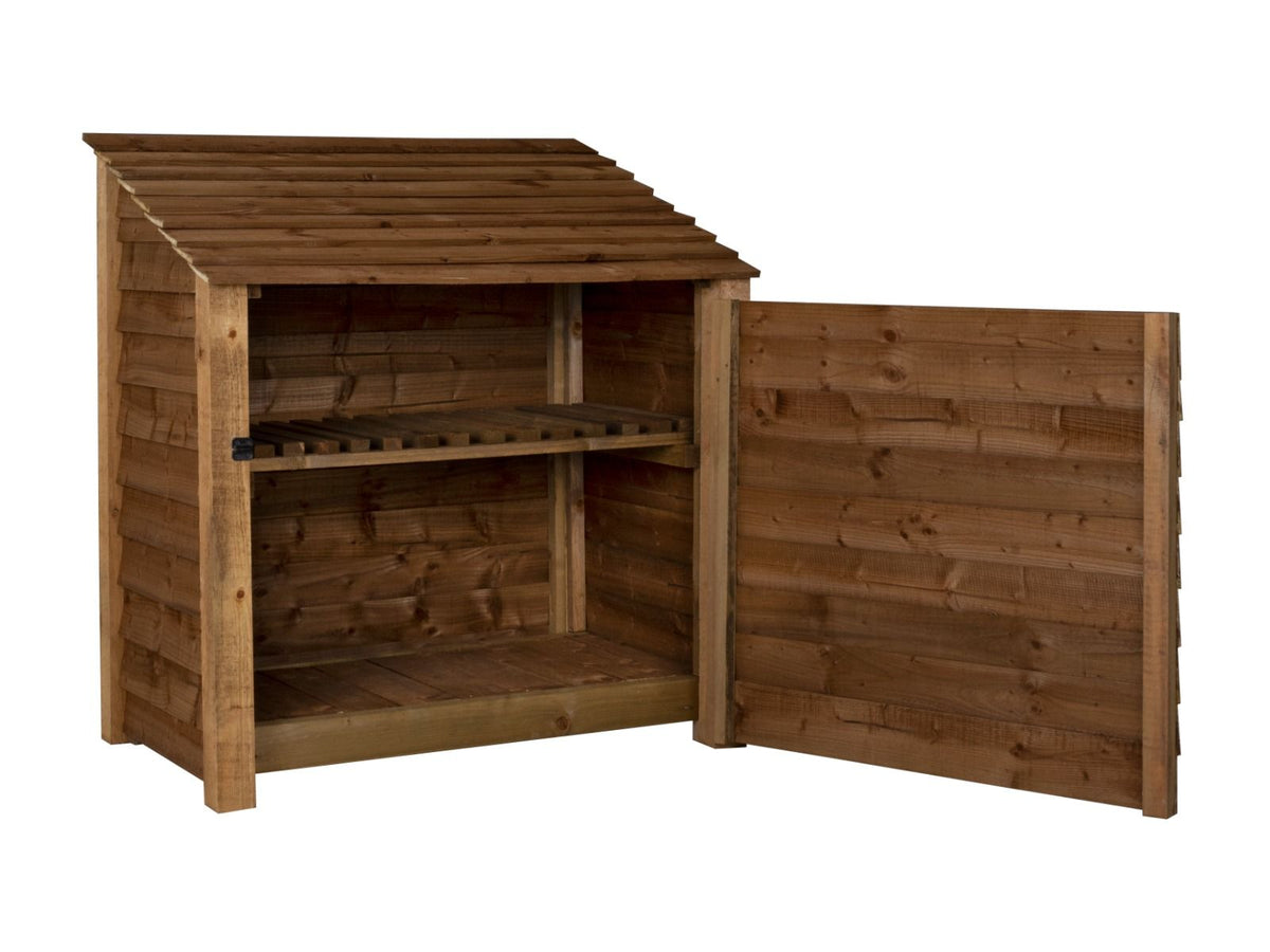 Wooden Garden Tool Storage with Shelf W-119cm, H-126cm or 180cm, D-88cm - Brown Finish - SGP Garden Ltd