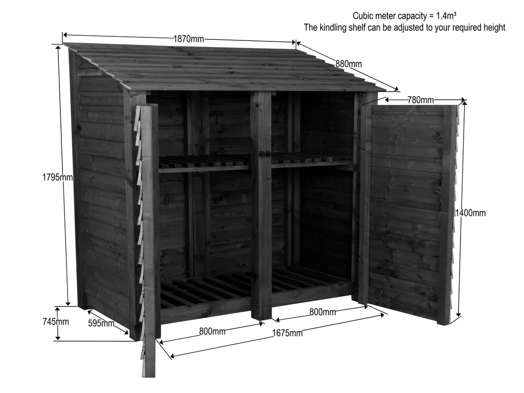 Wooden Garden Tool Storage with Shelf W-187cm, H-126cm or 180cm, D-88cm - Brown Finish - SGP Garden Ltd