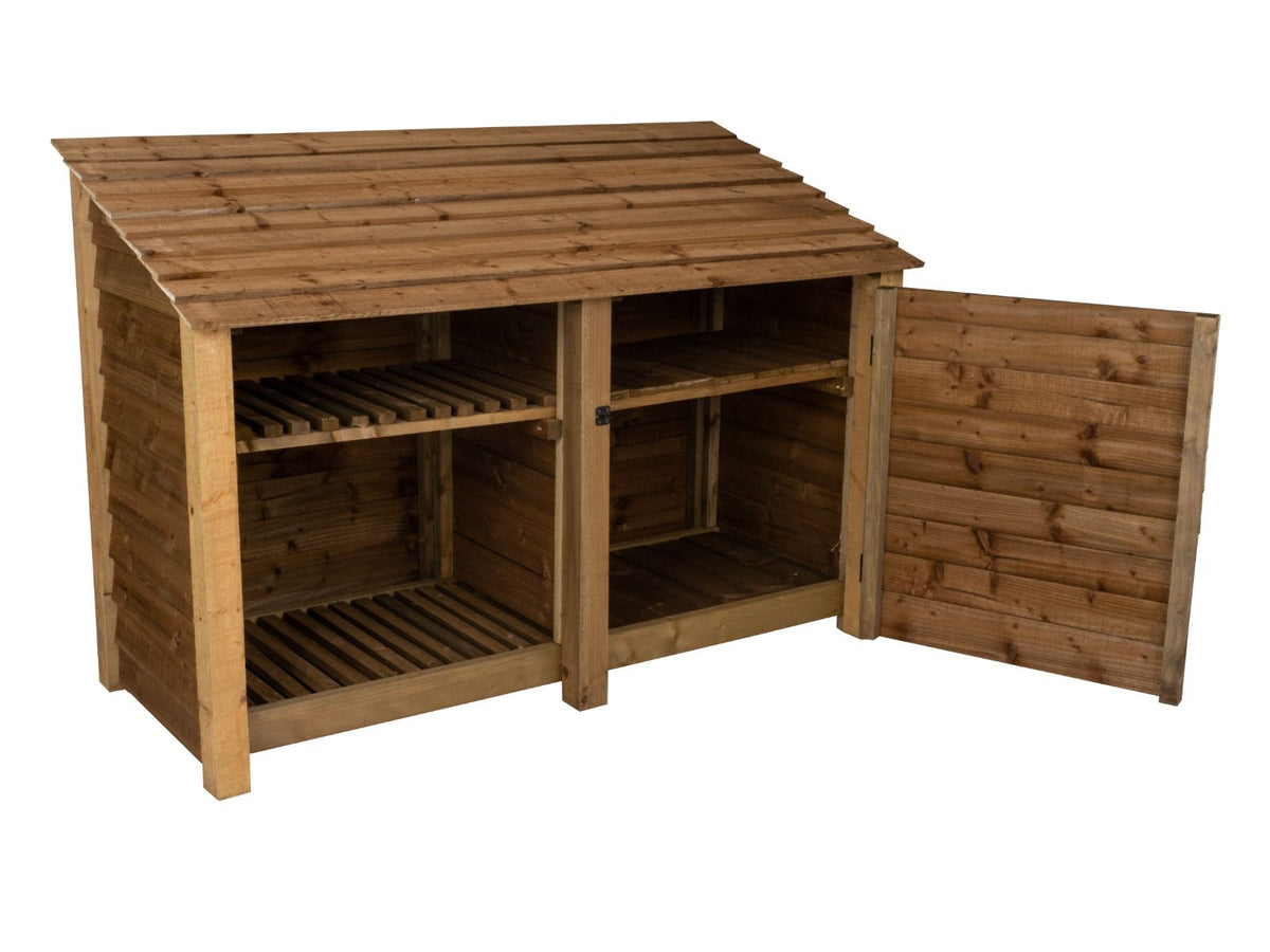 Wooden Garden Tool Storage with Shelf W-187cm, H-126cm or 180cm, D-88cm - Brown Finish - SGP Garden Ltd