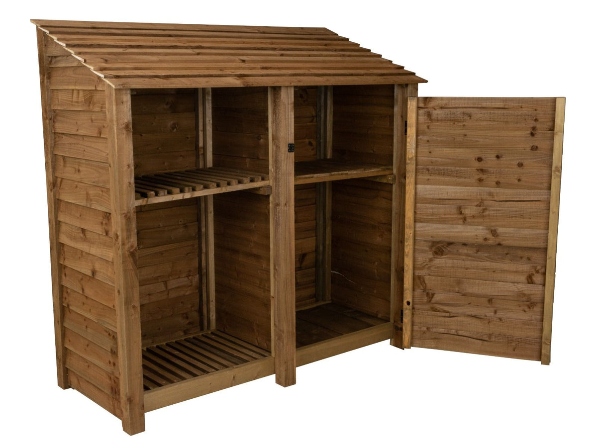 Wooden Garden Tool Storage with Shelf W-187cm, H-126cm or 180cm, D-88cm - Brown Finish - SGP Garden Ltd
