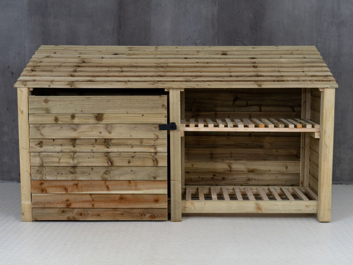 Wooden Garden Tool Storage with Shelf W-227cm, H-126cm or 180cm, D-88cm - SGP Garden Ltd