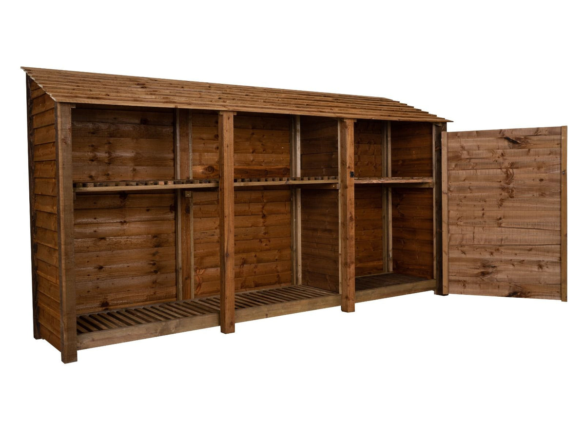 Wooden Garden Tool Storage with Shelf W-335cm, H-126cm or 180cm, D-88cm - Brown Finish - SGP Garden Ltd