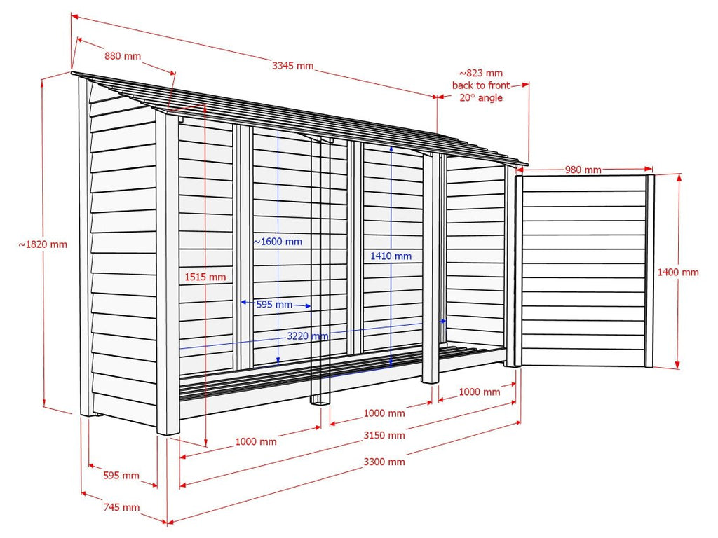 Wooden Garden Tool Storage with Shelf W-335cm, H-126cm or 180cm, D-88cm - Brown Finish - SGP Garden Ltd