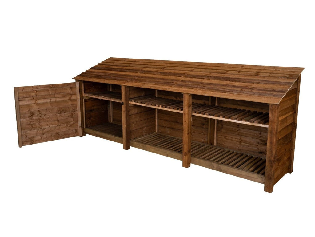 Wooden Garden Tool Storage with Shelf W-335cm, H-126cm or 180cm, D-88cm - Brown Finish - SGP Garden Ltd