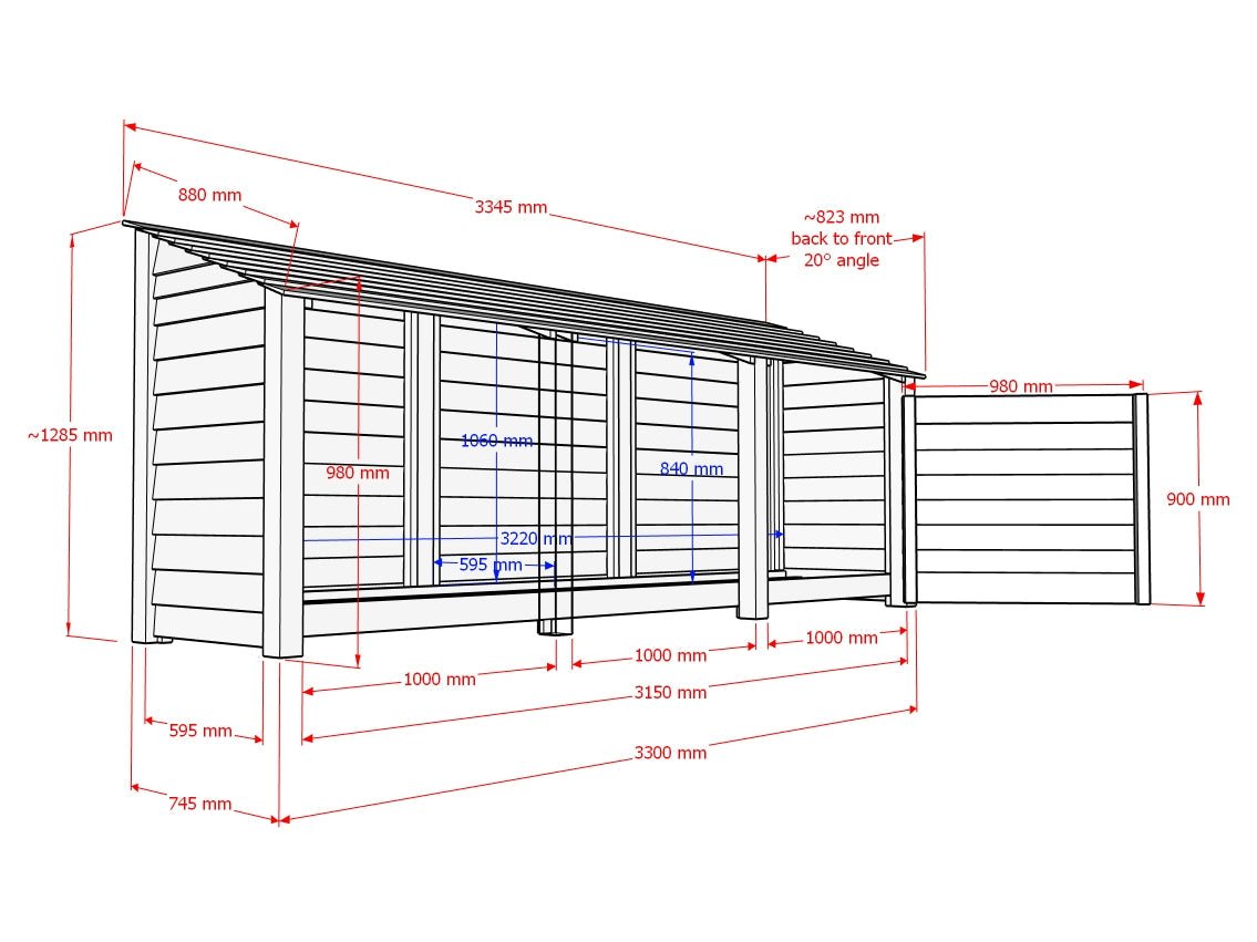 Wooden Garden Tool Storage with Shelf W-335cm, H-126cm or 180cm, D-88cm - Brown Finish - SGP Garden Ltd