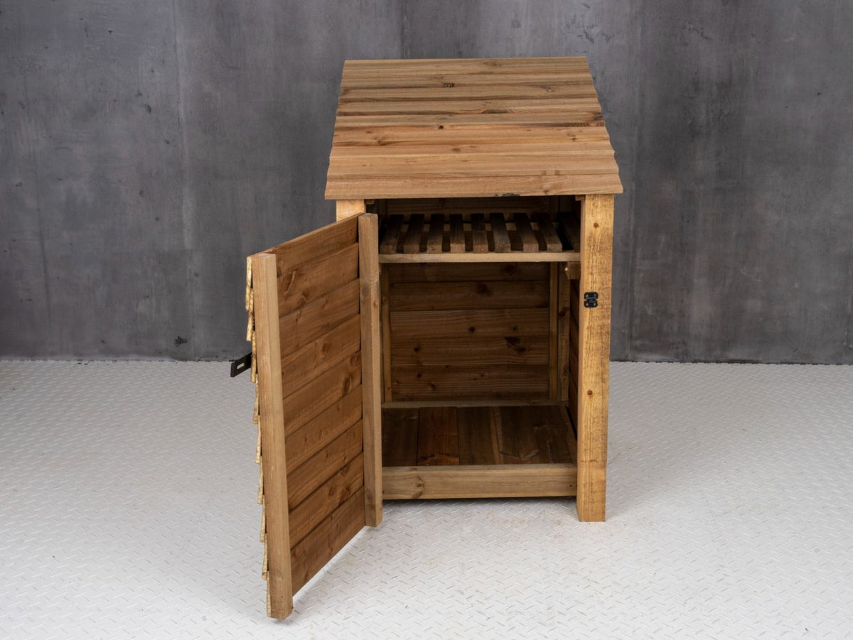 Wooden Garden Tool Storage with Shelf W-79cm, H-126cm or 180cm, D-88cm - Brown Finish - SGP Garden Ltd