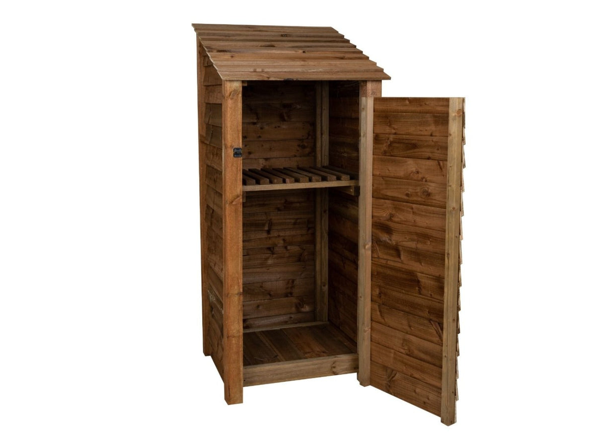 Wooden Garden Tool Storage with Shelf W-79cm, H-126cm or 180cm, D-88cm - Brown Finish - SGP Garden Ltd