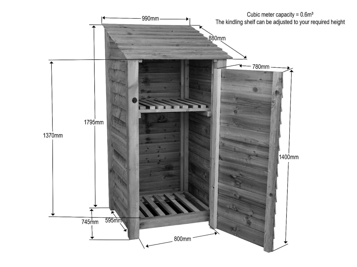 Wooden Garden Tool Storage with Shelf W-99cm, H-126cm or 180cm, D-88cm - Brown Finish - SGP Garden Ltd