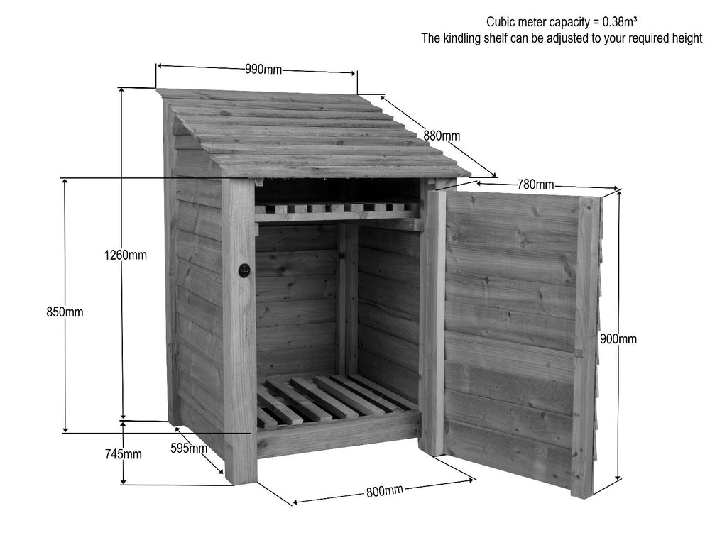 Wooden Garden Tool Storage with Shelf W-99cm, H-126cm or 180cm, D-88cm - Brown Finish - SGP Garden Ltd