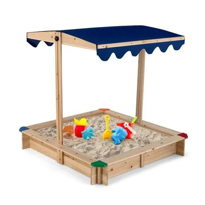 Wooden Kids Sandbox with Height‑Adjustable Canopy & Protective Corners - SGP Garden Ltd