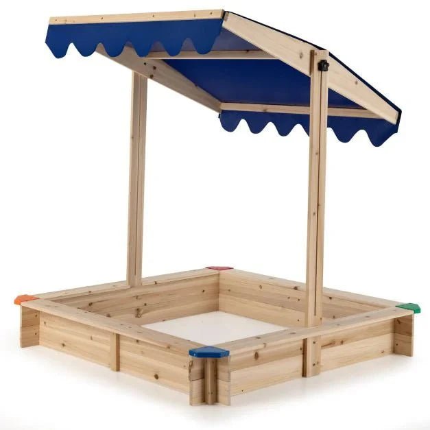 Wooden Kids Sandbox with Height‑Adjustable Canopy & Protective Corners - SGP Garden Ltd