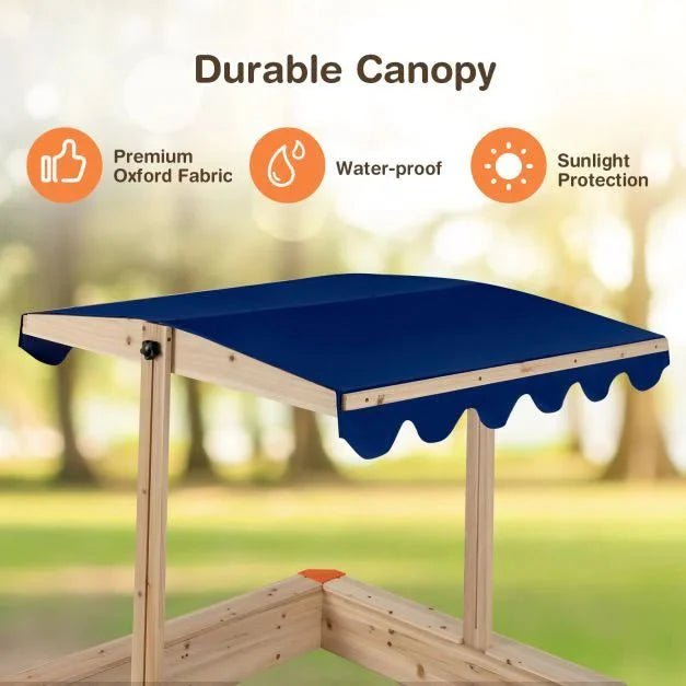 Wooden Kids Sandbox with Height‑Adjustable Canopy & Protective Corners - SGP Garden Ltd