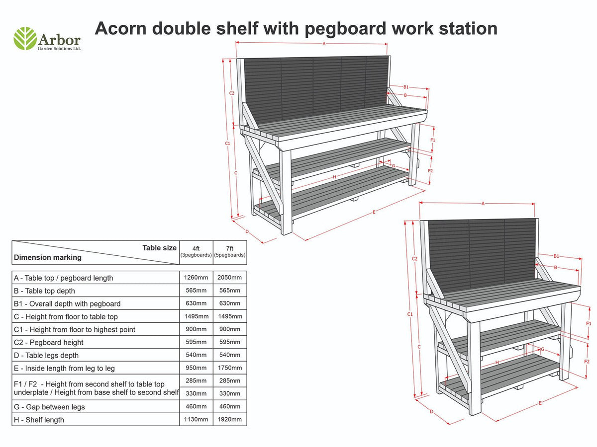 Wooden Kiln-dry Workbench With Peg Board with Double Shelf - SGP Garden Ltd