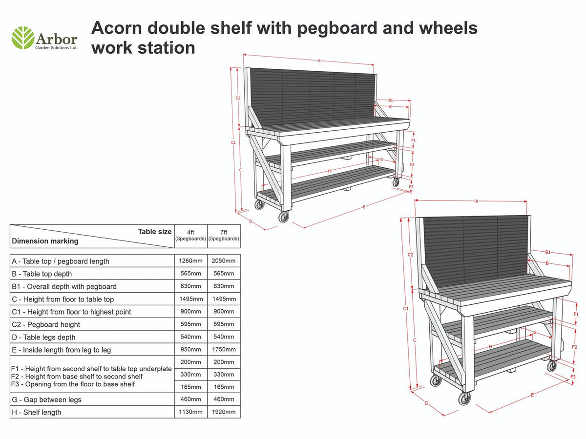 Wooden Kiln-dry Workbench With Peg Board with Double Shelf - SGP Garden Ltd