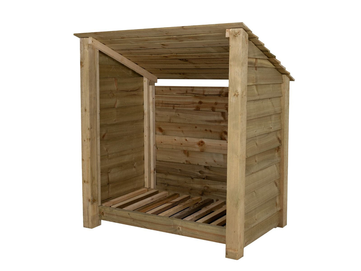 Wooden Log Store (Roof Sloping Back) W-119cm, H-126cm Or 180cm, D-88cm - SGP Garden Ltd