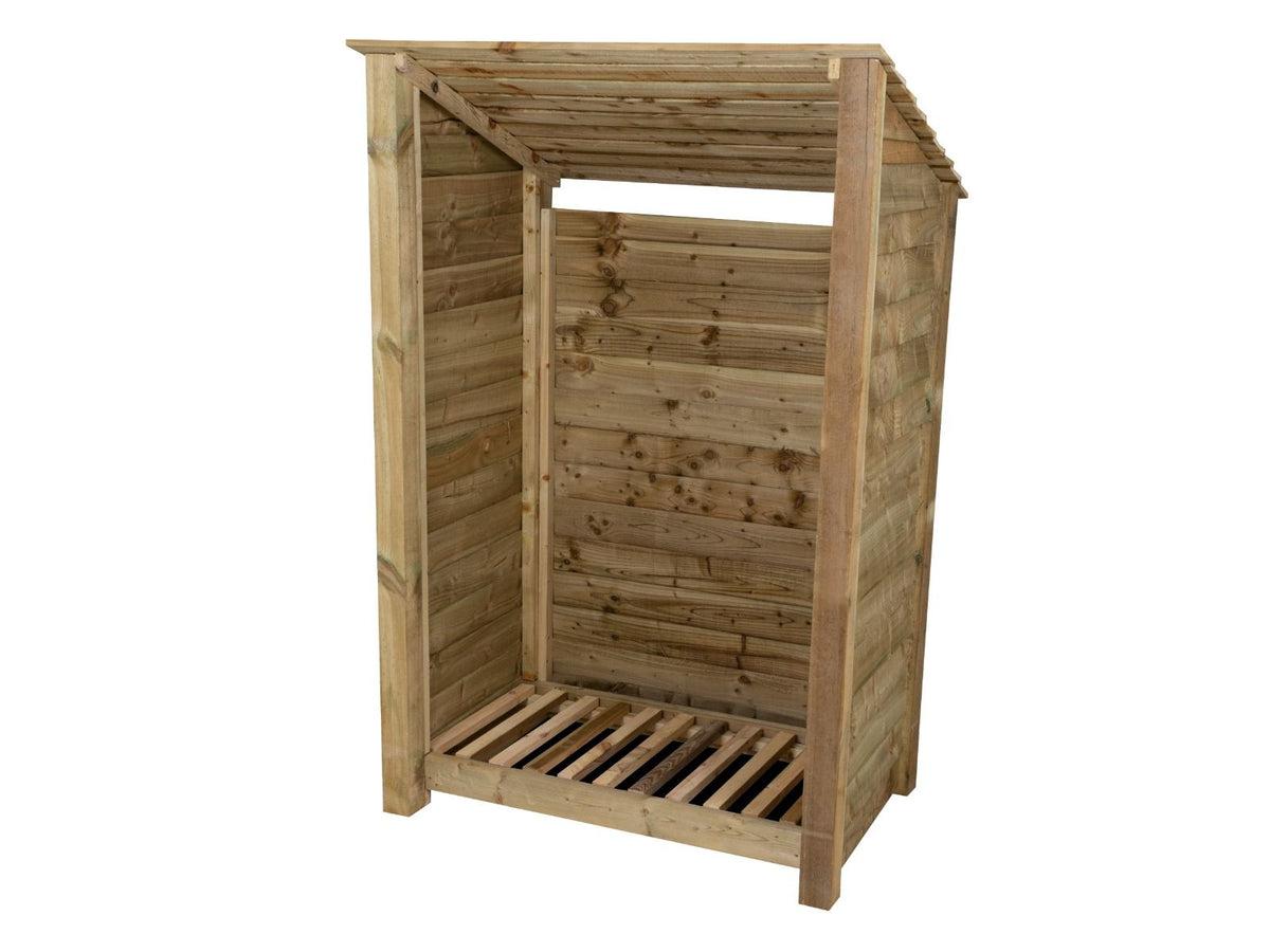 Wooden Log Store (Roof Sloping Back) W-119cm, H-126cm Or 180cm, D-88cm - SGP Garden Ltd